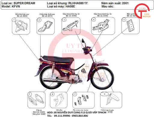 Bộ nhựa dàn áo Dream 110cc 2013 Có 5 màu Nâu VàngĐen Xanh ngọc Đỏ   chinhhangvn