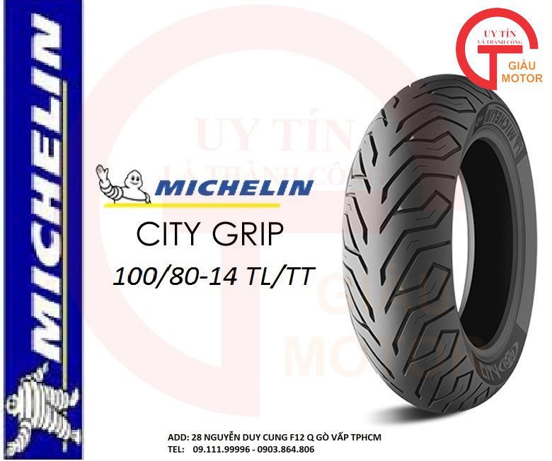 VỎ XE MÁY MICHELIN SIZE 100.80-14 CITY GRIP MC TL/TT .
