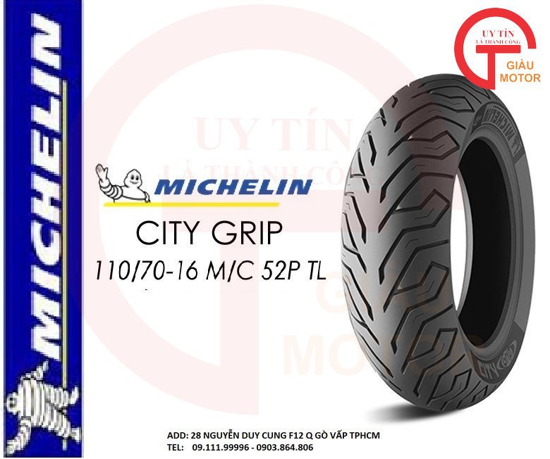 VỎ XE MÁY MICHELIN SIZE 110.70-16 CITY GRIP MC TL 52S .